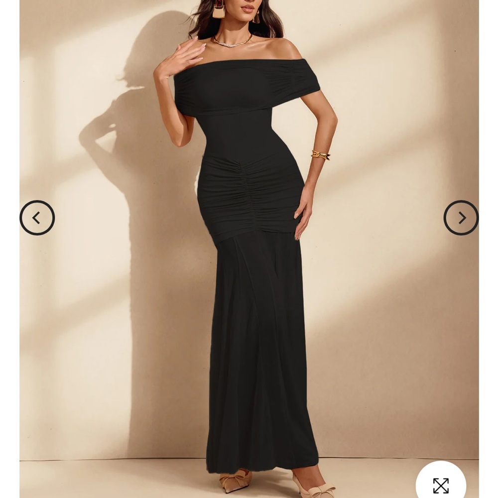 NWT- Mew Mews Netia Off Shoulder Ruched Maxi Dress